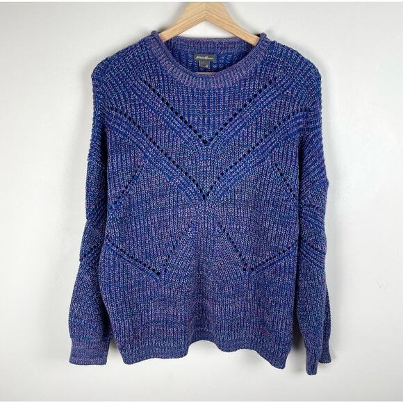 Eddie Bauer Roll Neck Chunky Pointelle Knit Sweater Womens M Blue Purple Multi - Picture 1 of 7